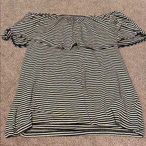 Navy and White Striped Off the Shoulder Top